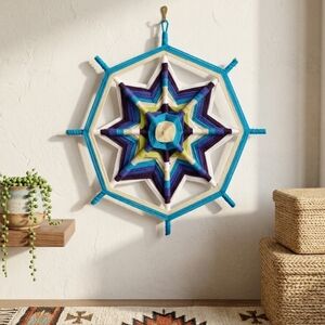 ​Handmade 8-Point Ojo de Dios Mandala - Navy & Royal Blue Yarn Wall Art 11"
